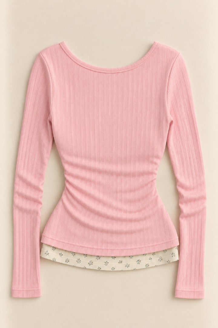 Blush Hush Layered Henley Top — back flat-lay