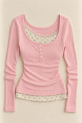 Blush Hush Layered Henley Top — front flat-lay