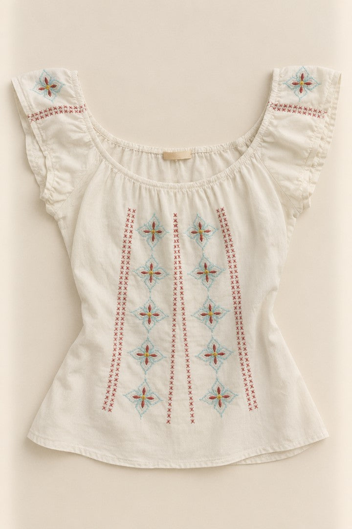 Forget Me Not Embroidered Top — front flat-lay