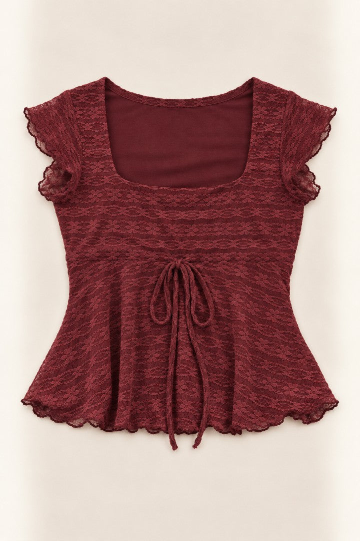 Little Miss Merlot Lace Top front catalogue flat-lay