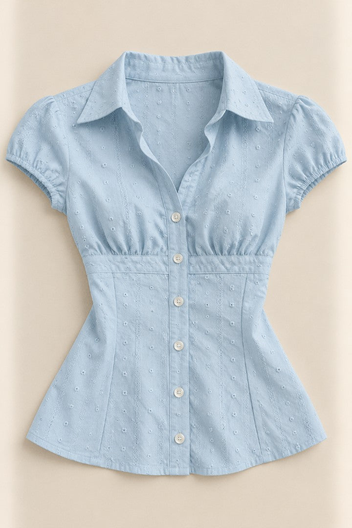 Miss Blue Haven Collared Top — front catalogue flat-lay