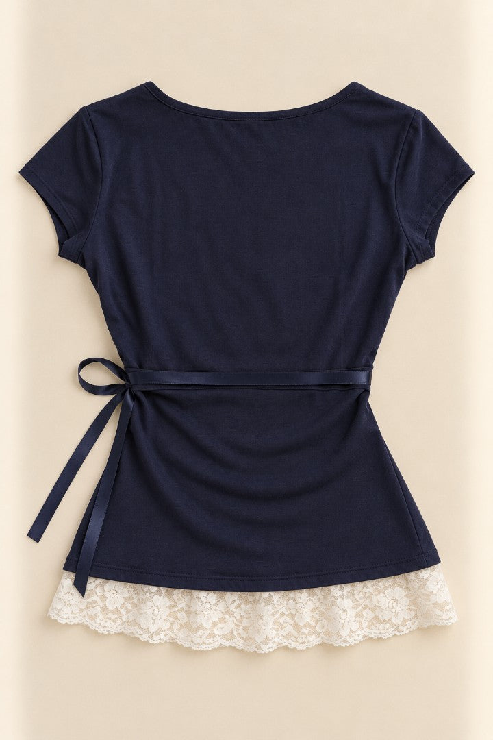 Navy I Won't V-Neck Top — back catalogue flat-lay