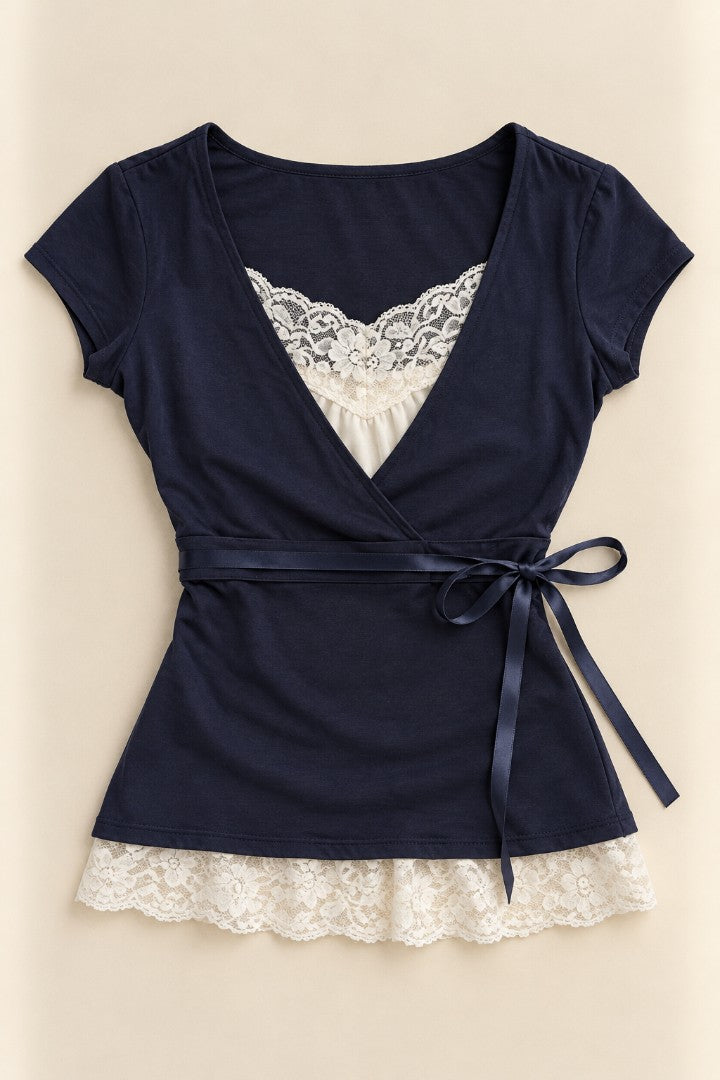 Navy I Won't V-Neck Top — front catalogue flat-lay