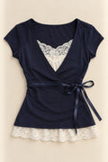 Navy I Won't V-Neck Top — front catalogue flat-lay