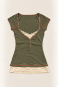 Olive You Forever Henley Top — front flat-lay