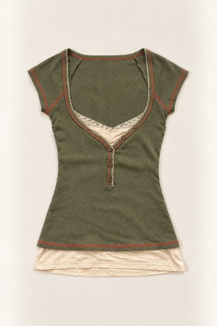 Olive You Forever Henley Top — front flat-lay