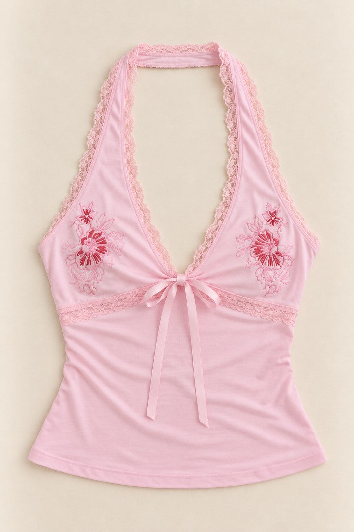 Pink Please Halter Top — front catalogue flat-lay