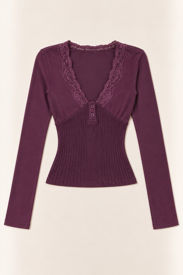 Plum'd Up Lace Long Sleeve Top — front catalogue view