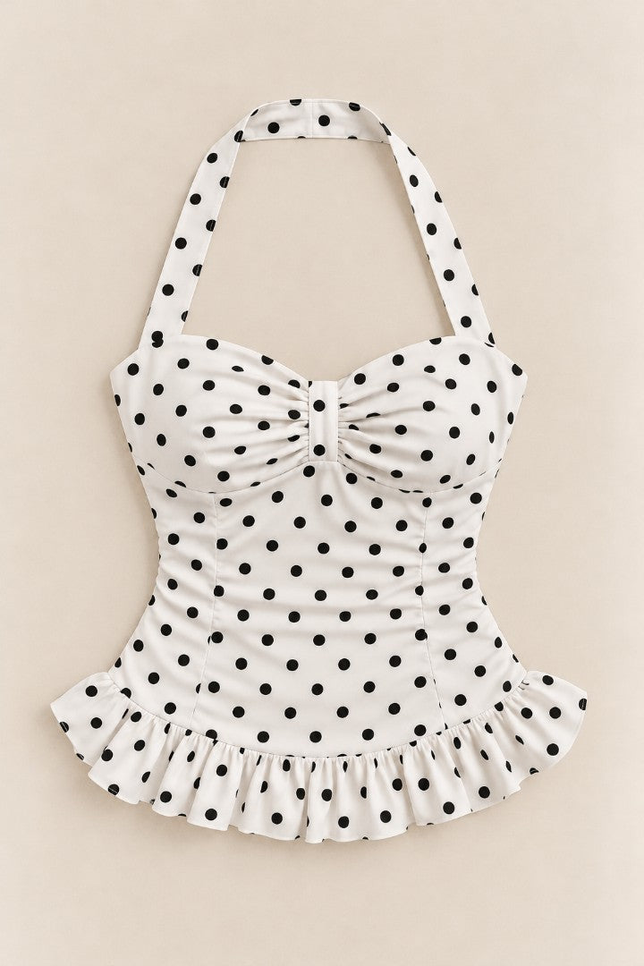 Polka Face Halter Top — front flat-lay