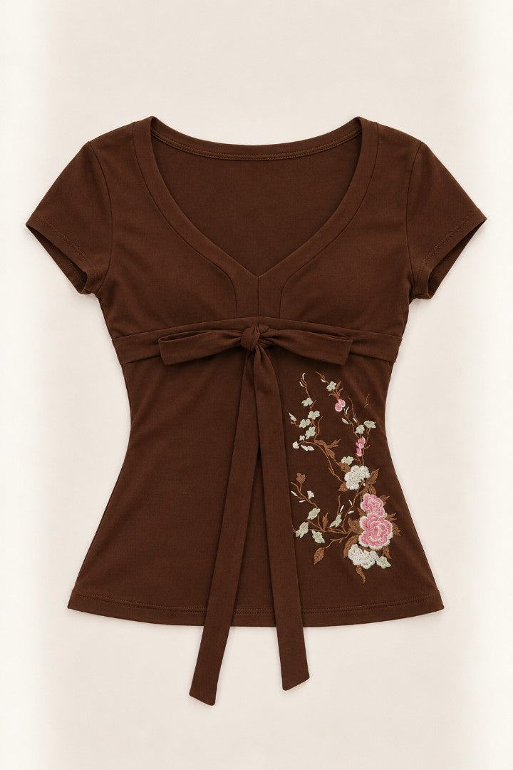 Rosie Brown Tie Top — front flat-lay