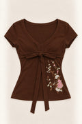 Rosie Brown Tie Top — front flat-lay