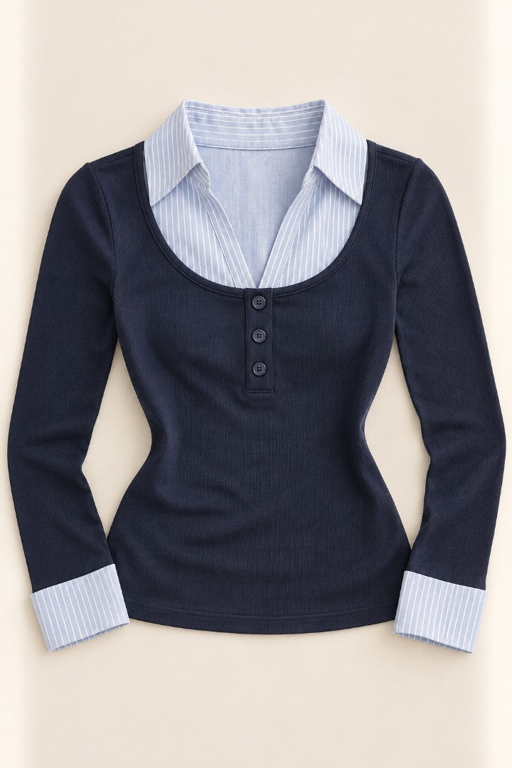 Strict Sandra Collared Long Sleeve Top — front catalogue flat-lay