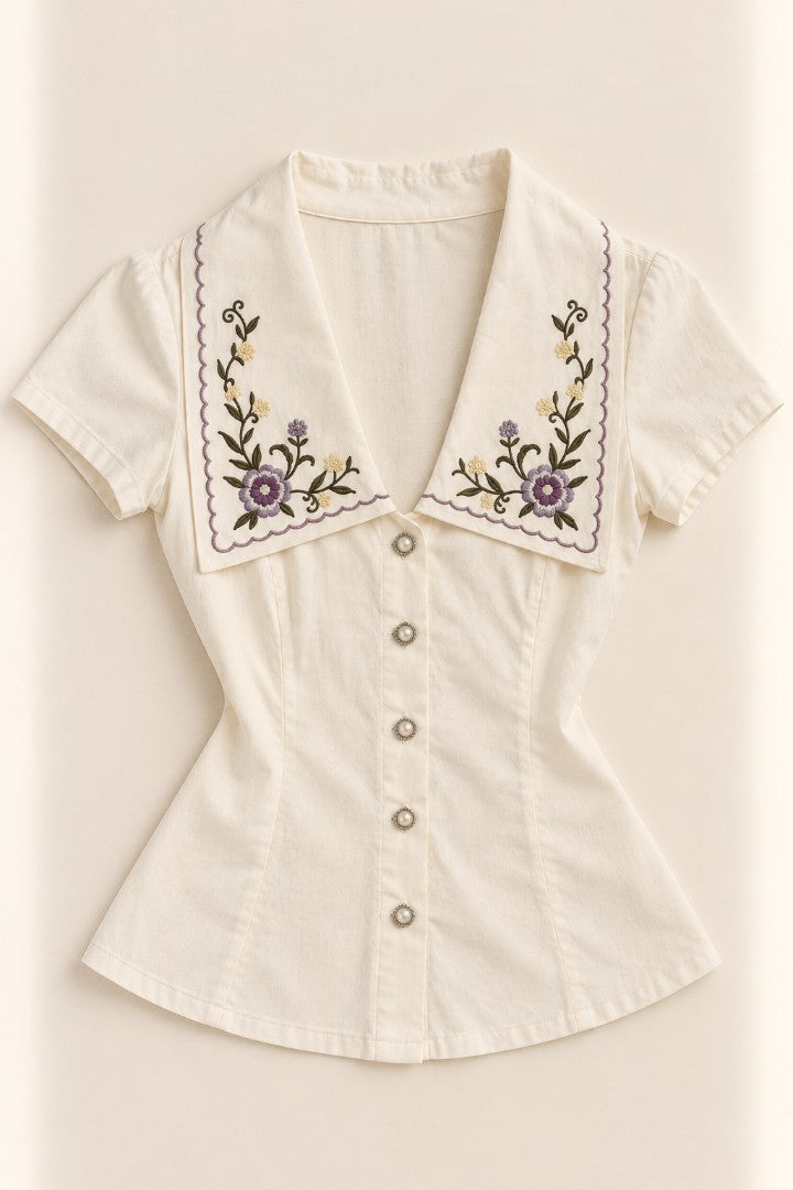 Sunday Sweets Embroidered Top — front catalogue flat-lay