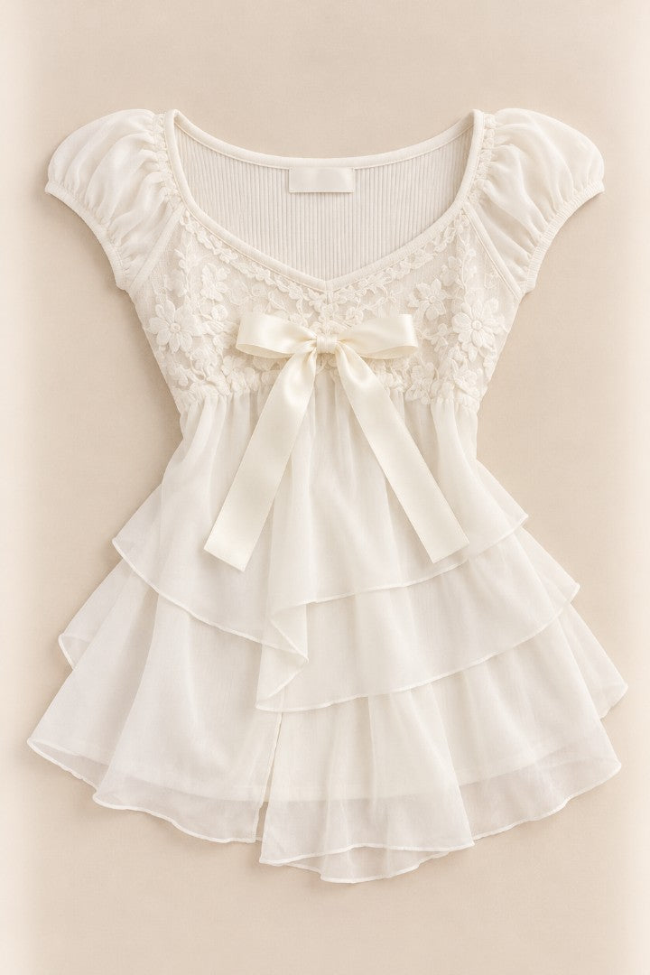 Sweet Ophelia Ruffle Top — front catalogue flat-lay